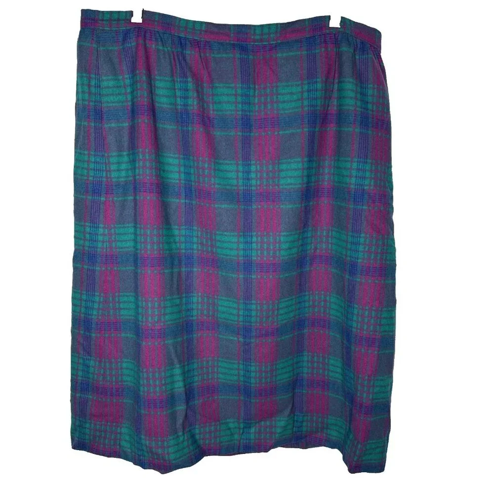 Vintage Pendleton Green Pink Tartan Wool Skirt Plaid Size 36 US 20 USA Preppy
